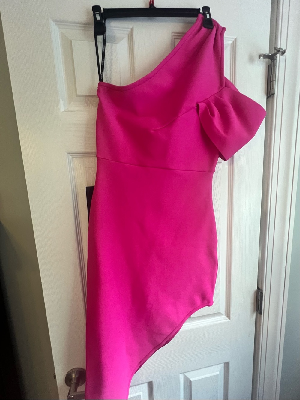 bebe One-Shoulder Hot Pink Asymmetric Dress